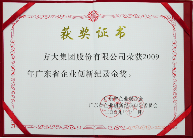 2009 廣東省企業創新記錄金獎